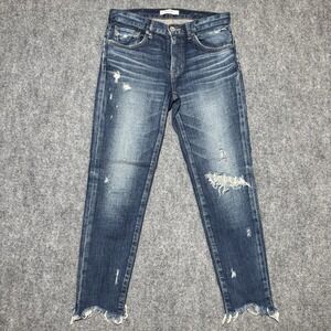 MOUSSY Vintage Cowhide Leather Womens 26 Blue Faded Ditressed Raw Hem Howa
